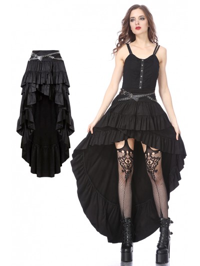 Dark in Love Black Gothic Punk Rivet Belt High-Low Skirt
