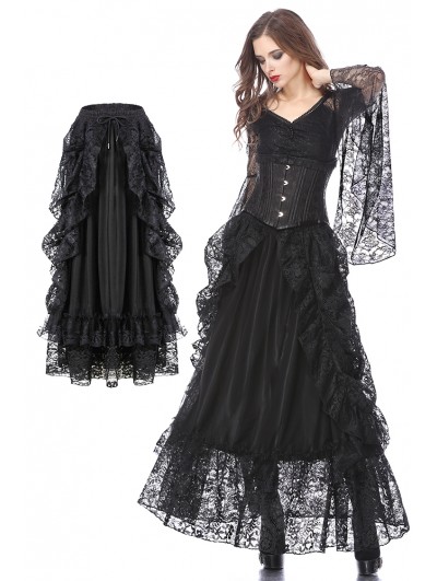 Dark in Love Black Gothic Eleglant Lace Long Skirt