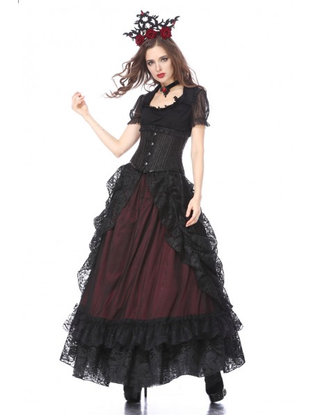 Dark in Love Black and Red Gothic Eleglant Lace Long Skirt ...