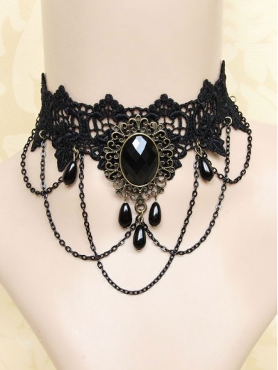 Handmade Black Lace Pendant Chain Gothic Necklace