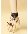Handmade Black Lace Chain Gothic Bracelet with Bat Ring