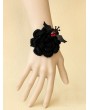 Handmade Black Yarn Flower Gothic Bracelet with Bat Accents