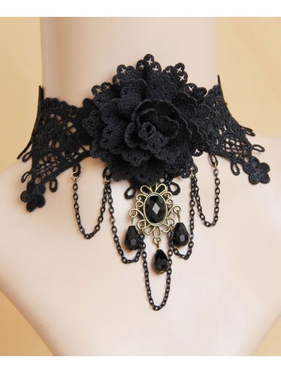 Handmade Black Lace Flower Gothic Necklace