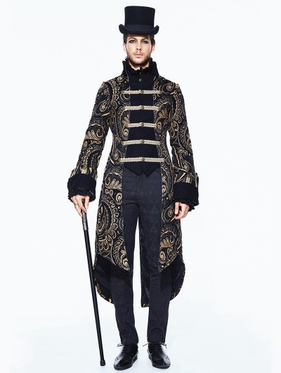 Devil Fashion Gold Gothic Retro Palace Swallow Tail Jacket for Men