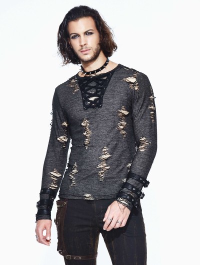 Devil Fashion Steampunk Long Sleeves Hole Knit Shirt for Men