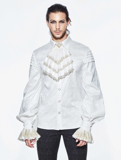 Devil Fashion White Gothic Retro Palace Style Men's Blouse with Detachable Bowtie