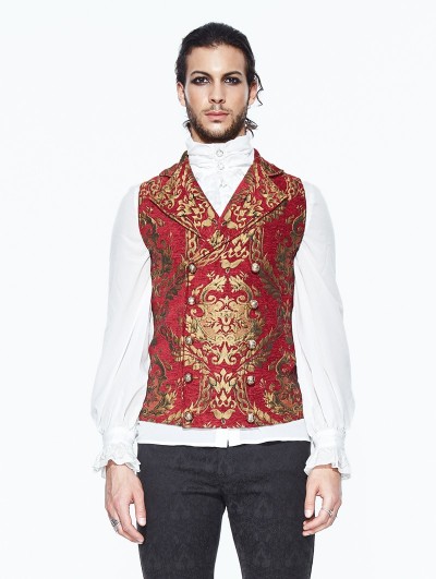 Devil Fashion Red Gothic Vintage Double-breasted Waistcoat for Men