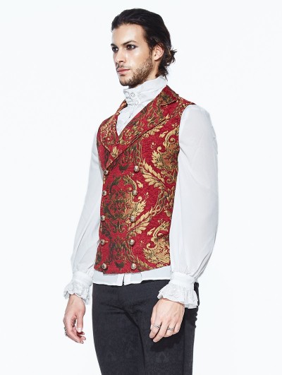 Devil Fashion WT01302 Man Waistcoat Double-chested Silver or Red  Embroided 