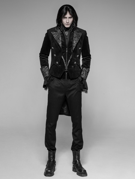Punk Rave Black Velvet Gothic Swallow Tail Coat for Men - DarkinCloset.com