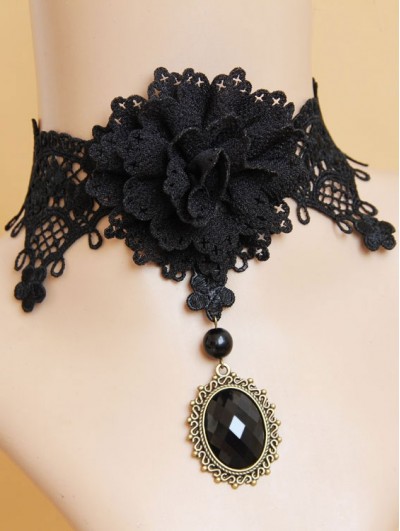 Handmade Black Lace Flower Pendant Gothic Necklace