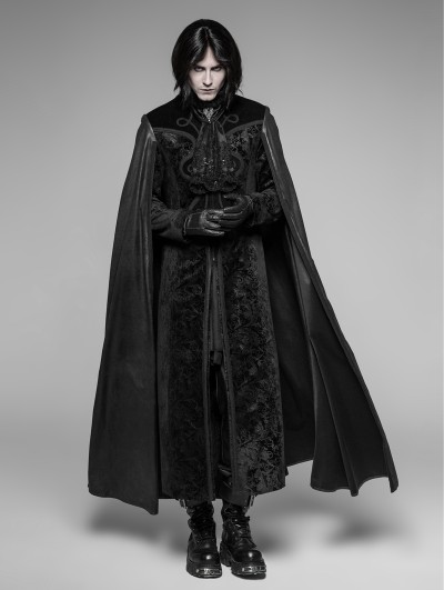 Punk Rave Black Gothic Night Count Vampire Long Cloak Coat for Men