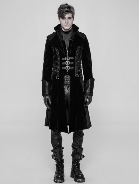 Punk Rave Black Velvet Gothic Punk Thick Coat for Men - DarkinCloset.com