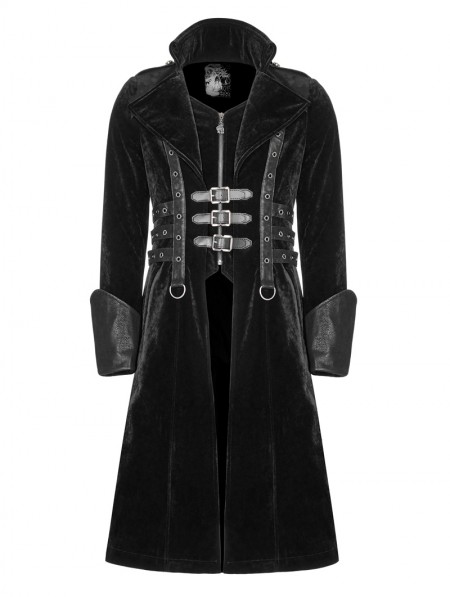 Punk Rave Black Velvet Gothic Punk Thick Coat for Men - DarkinCloset.com