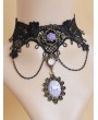 Handmade Black Lace Purple Flower Pendant Gothic Victorian Necklace