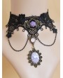 Handmade Black Lace Purple Flower Pendant Gothic Victorian Necklace