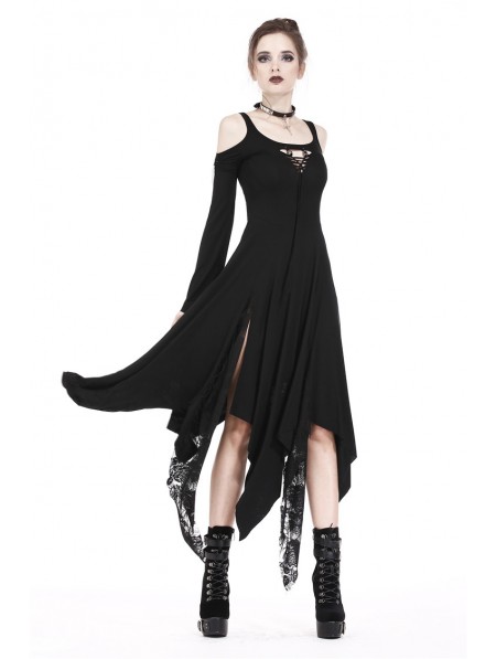 Dark in Love Black Romantic Gothic Irregular Long Dress - DarkinCloset.com