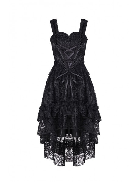Dark in Love Black Gothic Lolita Lace High-Low Cocktail Dress ...