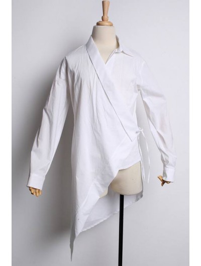 Pentagramme White Cotton Long Sleeves Gothic Blouse for Men