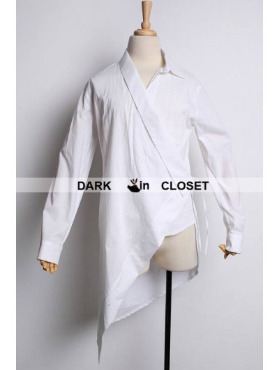 Pentagramme White Cotton Long Sleeves Gothic Blouse for Men