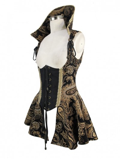 Kanzd Women Medieval Gothic Steampunk Corset Swallow Tail Costumes Womens Gothic Steampunk Long Victorian Waistcoat Jacket 