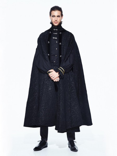 Devil Fashion Black Gothic Long Cape Cloak for Men - DarkinCloset.com