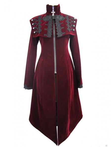 Devil Fashion Red Vintage Velvet Gothic Long Cape Coat for Women ...
