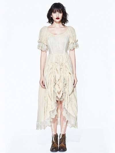 Devil Fashion Ivory Vintage Steampunk High-Low Dress - DarkinCloset.com