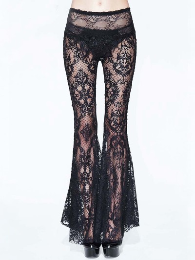 Eva Lady Black Sexy Gothic Transparent Lace Flared Trousers for Women