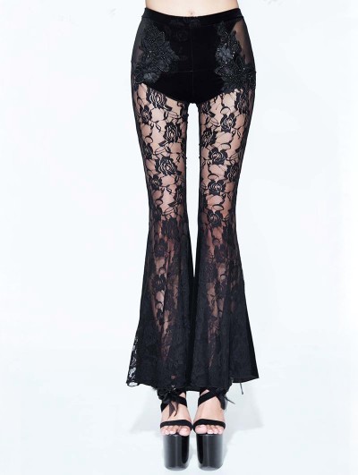 Eva Lady Black Sexy Gothic Velvet Lace Flared Trousers for Women