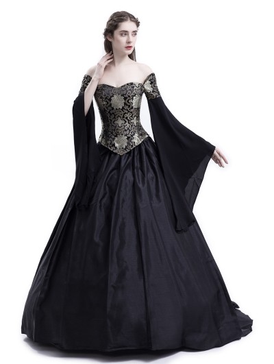 Rose Blooming Black Theatrical Vintage Gothic Victorian Ball Dress