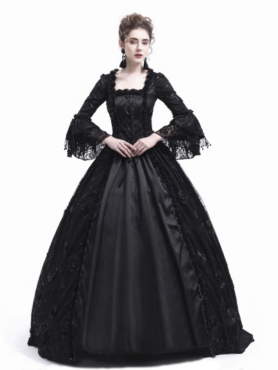 Rose Blooming Black Flower Masquerade Gothic Victorian Dress