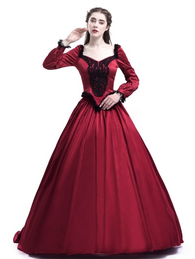 Rose Blooming Red Belle Ball Princess Victorian Masquerade Dress