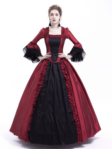 Rose Blooming Black and Red Marie Antoinette Gothic Victorian Ball Gown ...