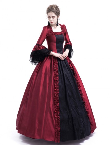 Rose Blooming Black and Red Marie Antoinette Gothic Victorian Ball Gown ...