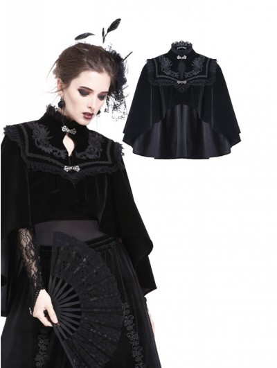 Dark in Love Black Vintage Elegant Gothic Velvet Cape for Women