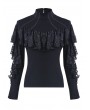 Dark in Love Black Gothic Romantic High-Collar Lacey Knitted T-Shirt for Women