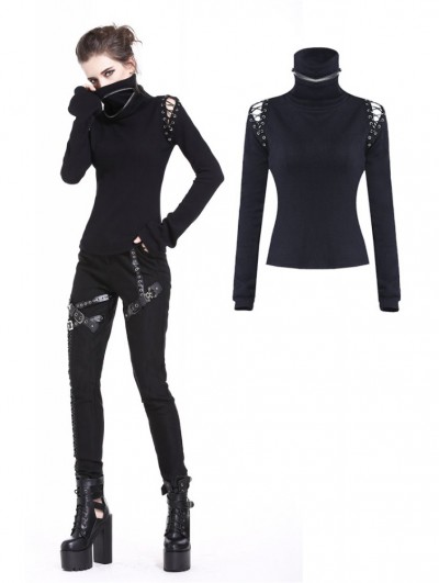 Dark in Love Black Gothic Punk Long Sleeves T-Shirt for Women