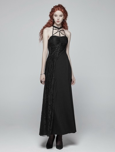 Punk Rave Black Gothic Halter Daily Wear Long Dress