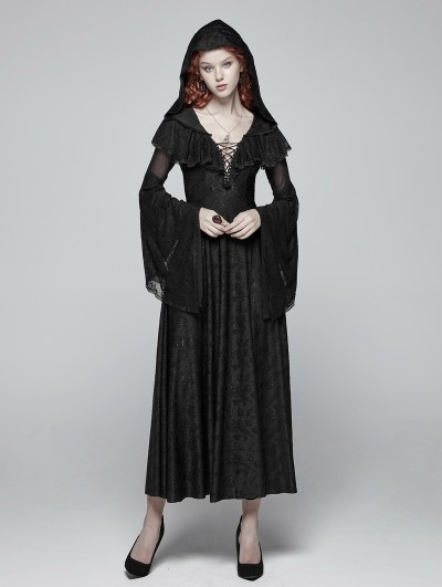 Punk Rave Black Gothic Lace Hooded Witch Dress