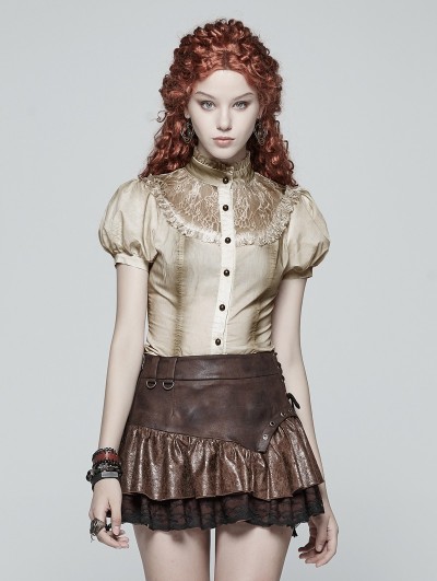 Punk Rave Iovry Steampunk Short Puff Sleeve Shirt For Women