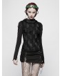 Punk Rave Black Gothic Hole Hooded T-Shirt for Women