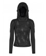 Punk Rave Black Gothic Hole Hooded T-Shirt for Women