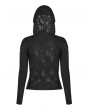 Punk Rave Black Gothic Hole Hooded T-Shirt for Women