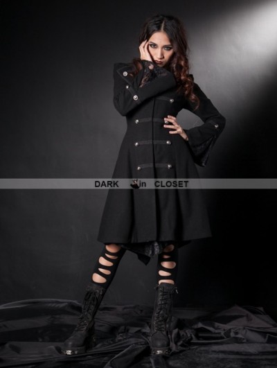 Pentagramme Black Double Breasted Gothic Coat for Women