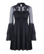 Dark in Love Black Cute Gothic Mesh Long Sleeves Short Dress