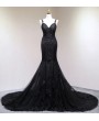 Black Gothic Beading Mermaid Wedding Dress