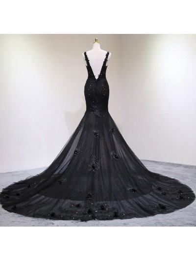 mermaid black wedding dress