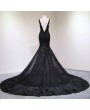 Black Gothic Beading Mermaid Wedding Dress