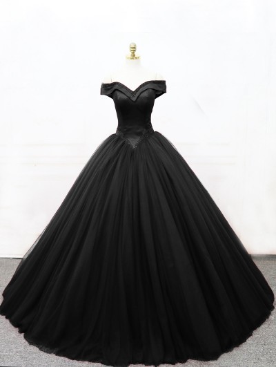 Beautiful Strapless Black Tulle Ball Gown Princess Prom Dresses Y0179 –  Simibridaldresses