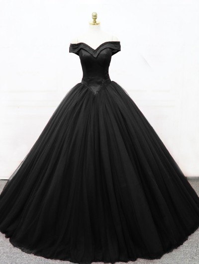 Black Gothic Princess Ball Gown Wedding Dress